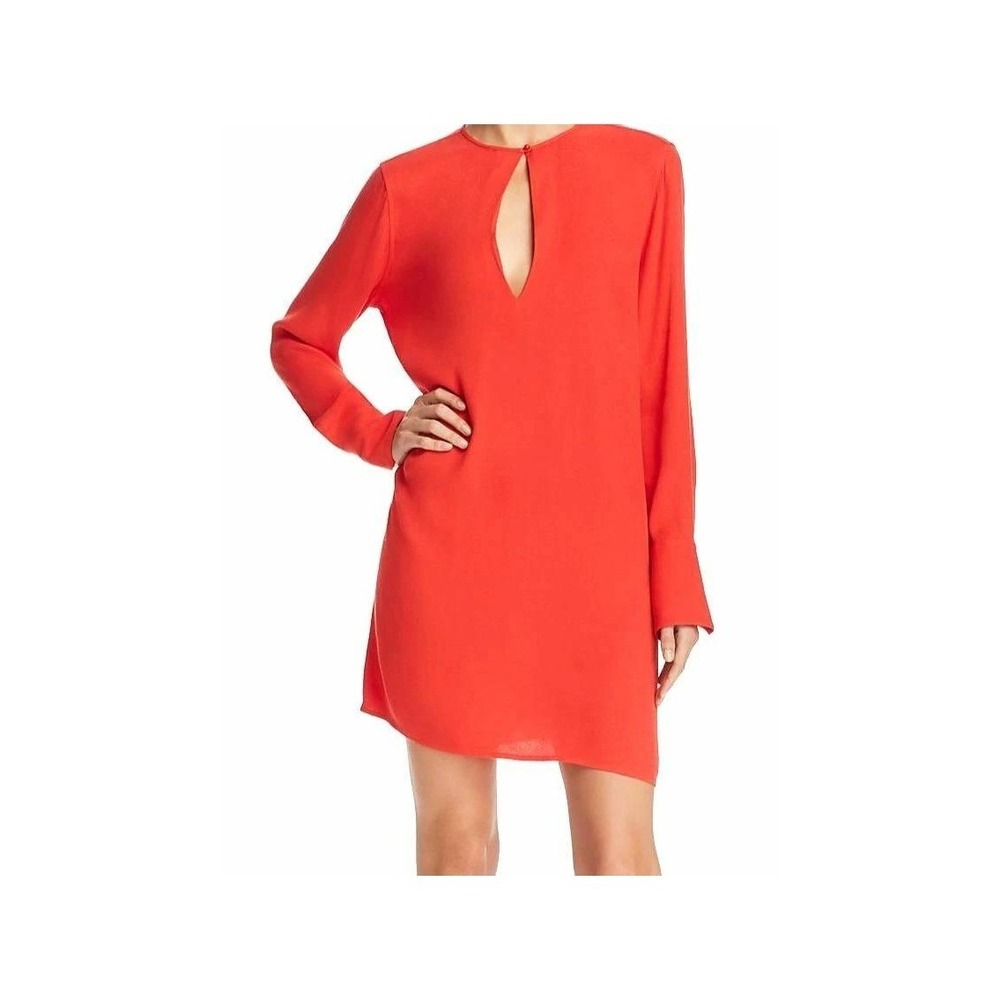 Equipment Femme Red Silk Long Sleeve‎ V-Neck Shift Mini Dress Small